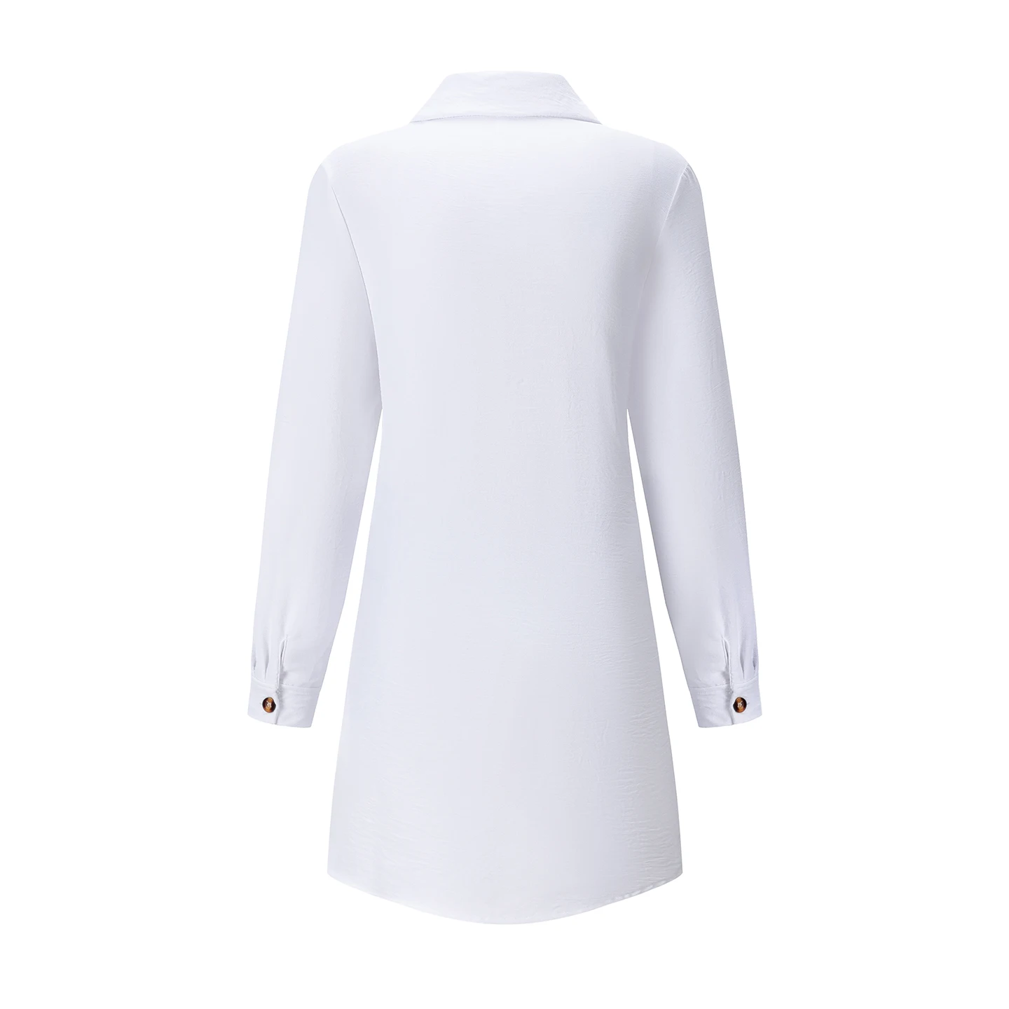 Frühling Sommer Damen Hemdkleid mit Umlegekragen, Locker Geschnittenes Übergroßes Midi-Kleid mit Knopfleiste und Seitentaschen, Lässiges Strandkleid – Detail 13