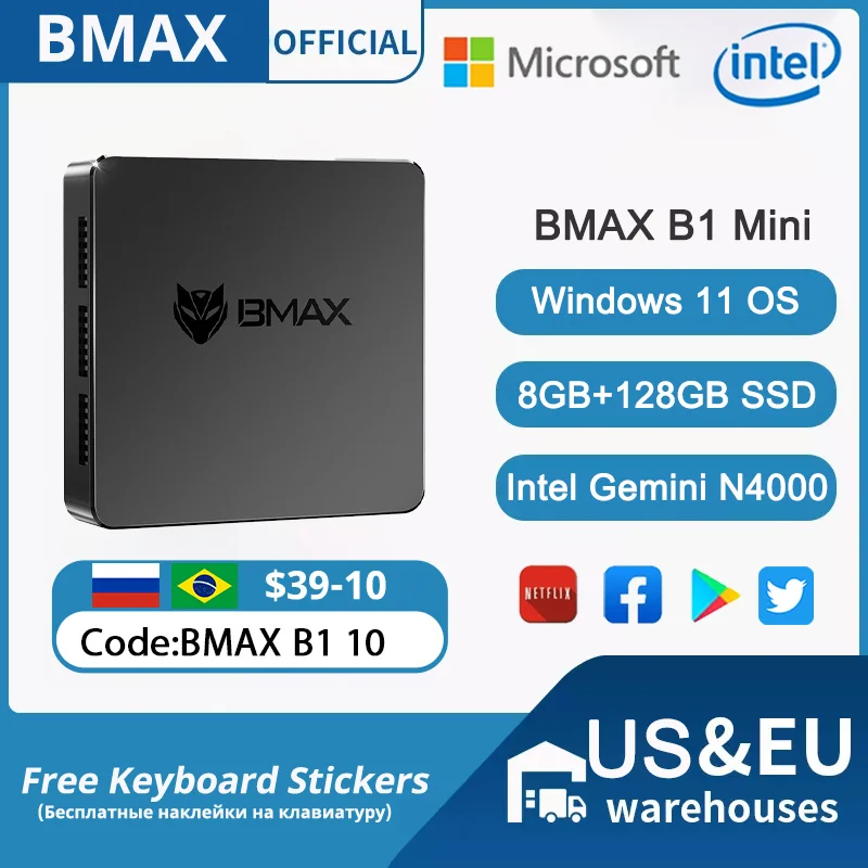بي ماكس B1 كمبيوتر صغير |   وين11 برو |   إنتل N4000 |   8+128 جيجا |   واي فاي ثنائي النطاق |   4K@60 هرتز |   رفيعة للغاية |   مكتب صامت/المنزل