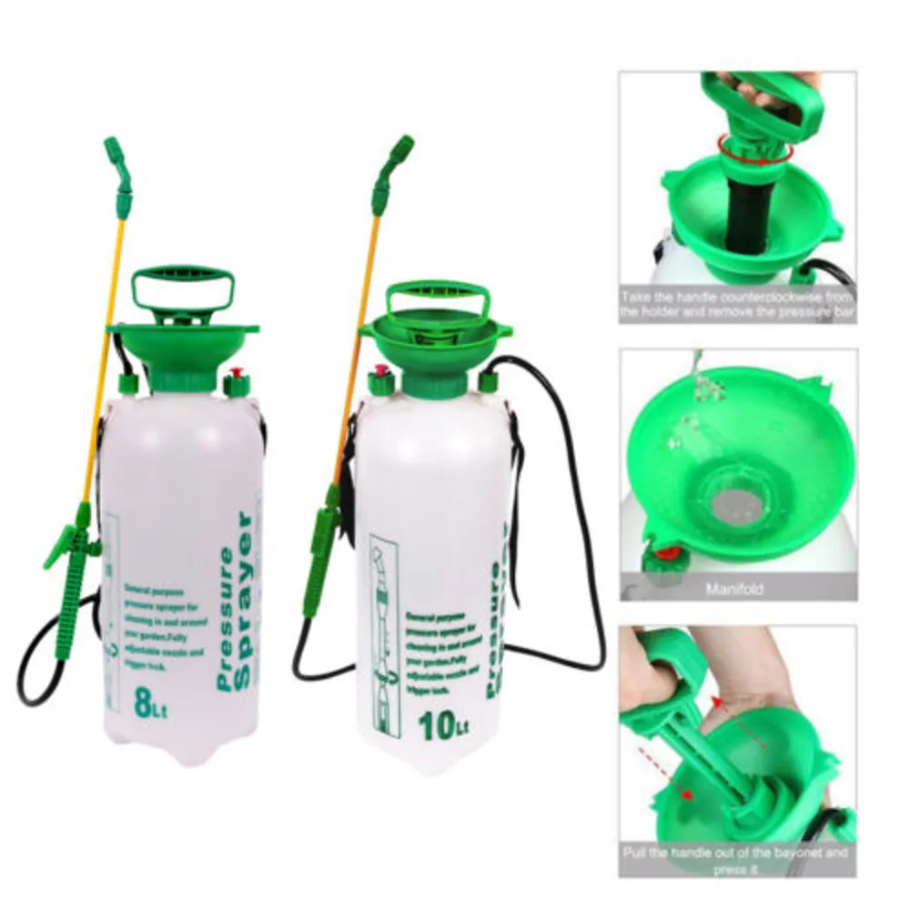 Pressure Garden Sprayer Portable Hand Pump Weed 8, 10L Spray Bottle