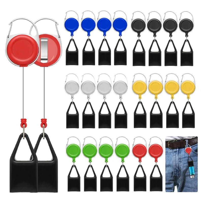 

24Pcs 6 Colors Plastic Retractable Keychain Easy Release Buckle Lighter Holder Stretchable Lighter Case With Belt Clip