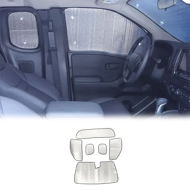 [Anti-UV y Aislamiento Térmico] Para Nissan Frontier 2022+ de 2 Puertas, 6 Piezas, Parasol de Aluminio para Ventanas Completas, Accesorios Interiores para Auto