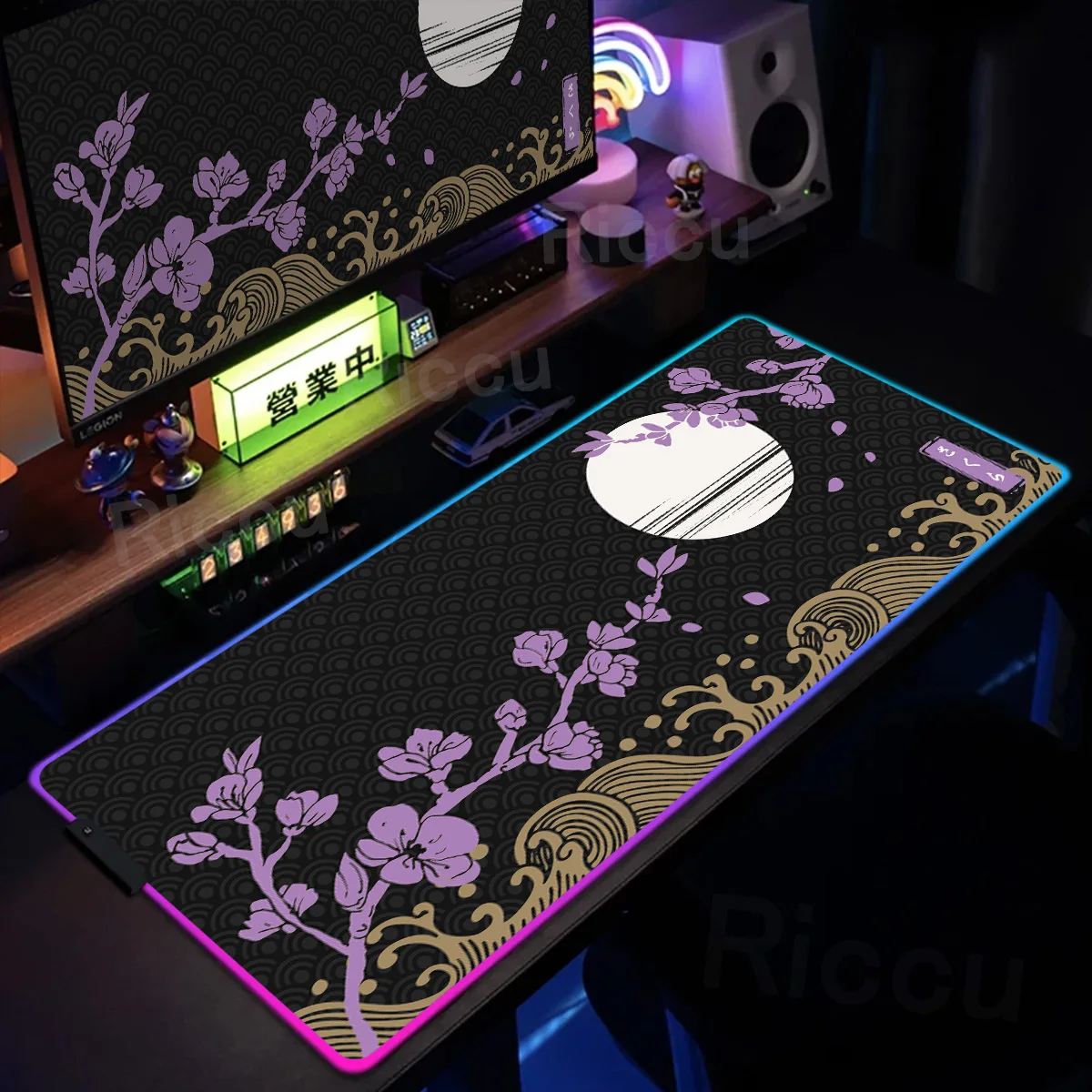 Grand tapis de souris Sakura RGB, accessoires de jeu Kawaii, lumière LED rose, tapis de clavier média, Deskvirus d'ordinateur, sous-souris en caoutchouc rétro4.2