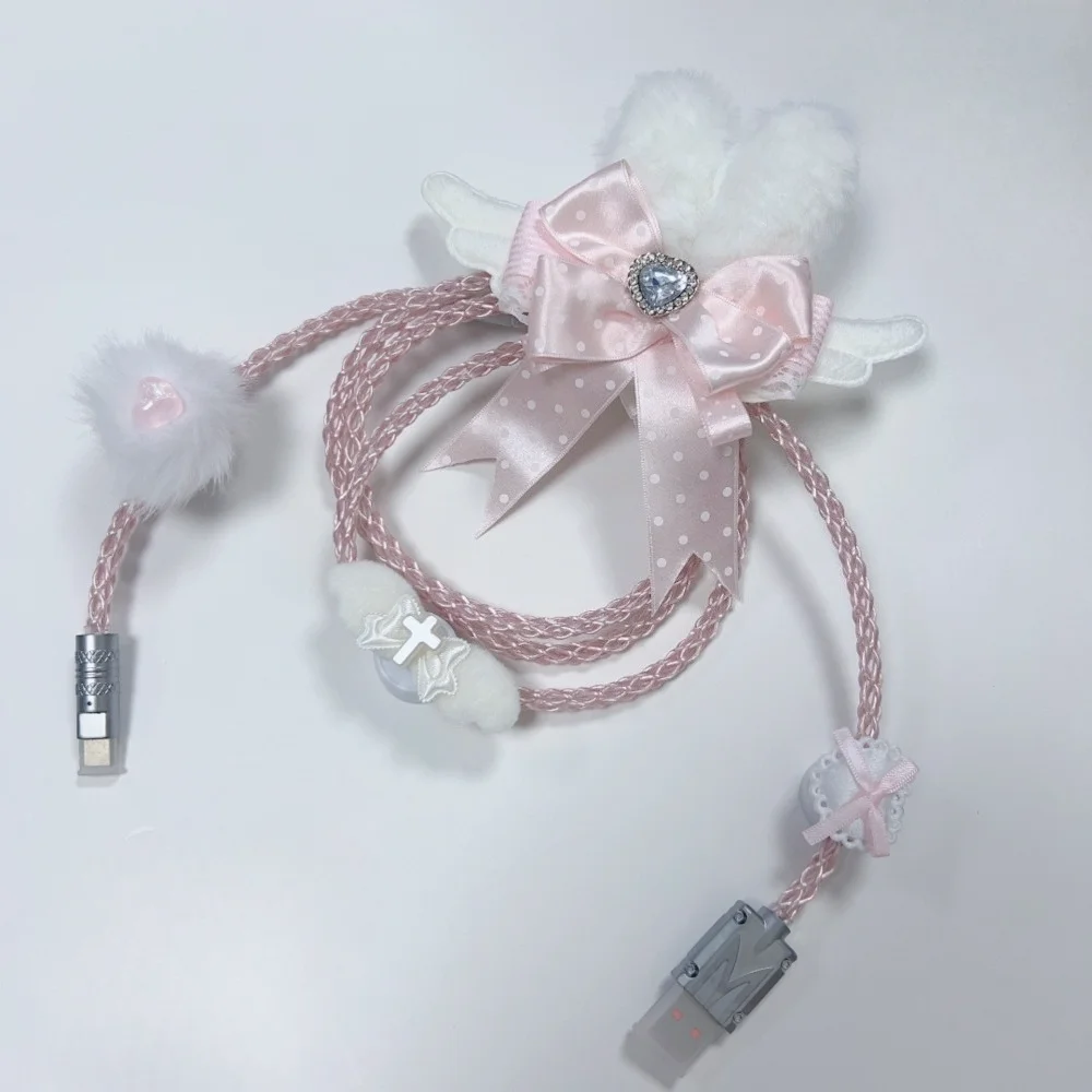8K Type-c Luminous Data Cable Angel Rabbit Aviator Cable for Mechanical Keyboard, 1.3m Cute Keyboard Accessories