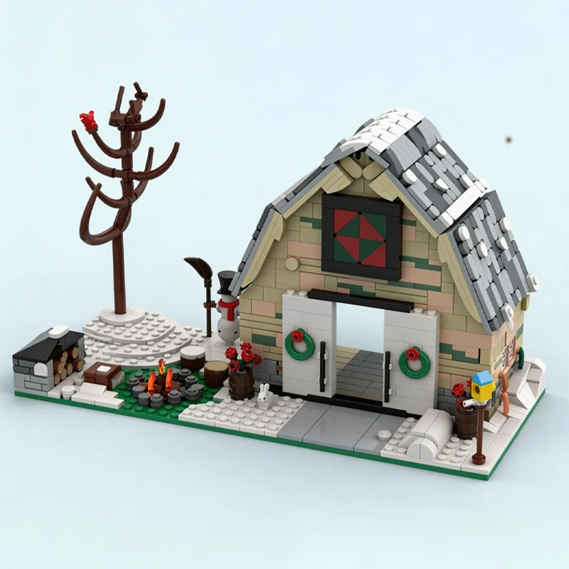 NEW 1107 PCS Winter Quilt Barn Village Creative Street View Temple Of Apollo Modular Model Building Block Assembly kid Toy Gifts