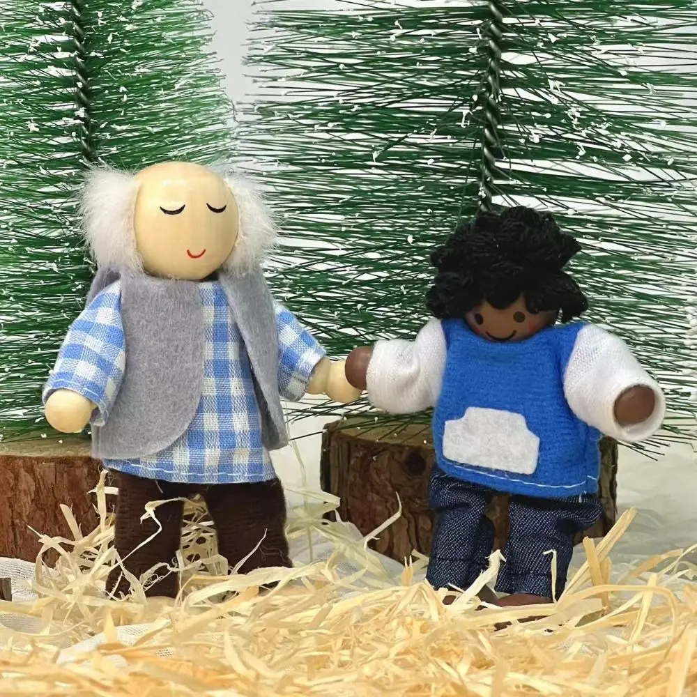 

8pcs/set Simulation Wooden Furniture Miniature Figures Jointed Dolls Mini Wood Family Doll Movable Miniature People