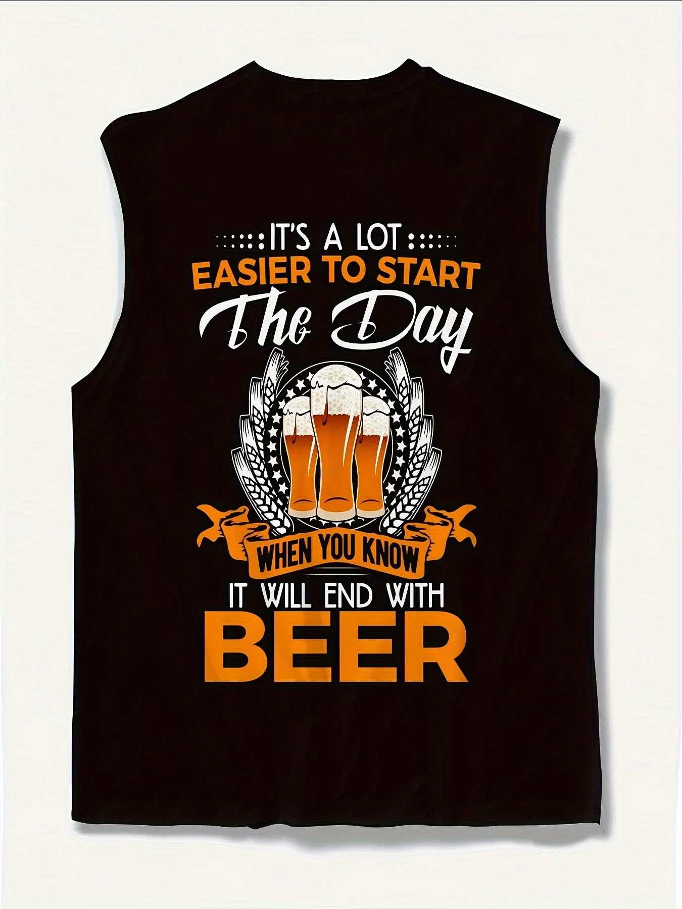 

Men's breathable sleeveless t-shirt, with a casual beer-themed design, suitable for summer fitness training top