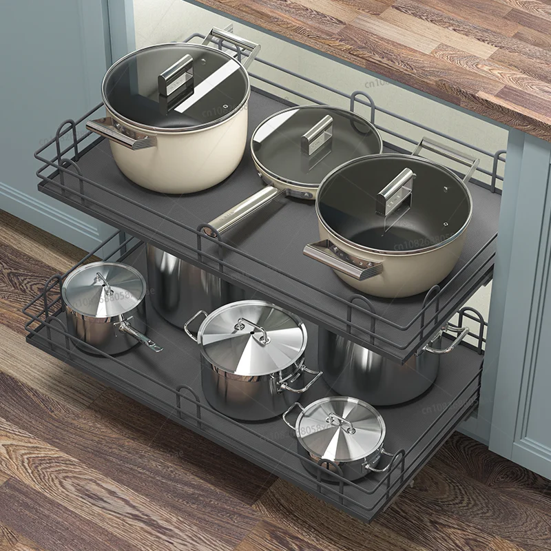 

Soft-closing Steel Pull-out Baskets Kitchen Cabinet Accessories Eco-friendly Multi-function for Space-saving Cabinet Storage