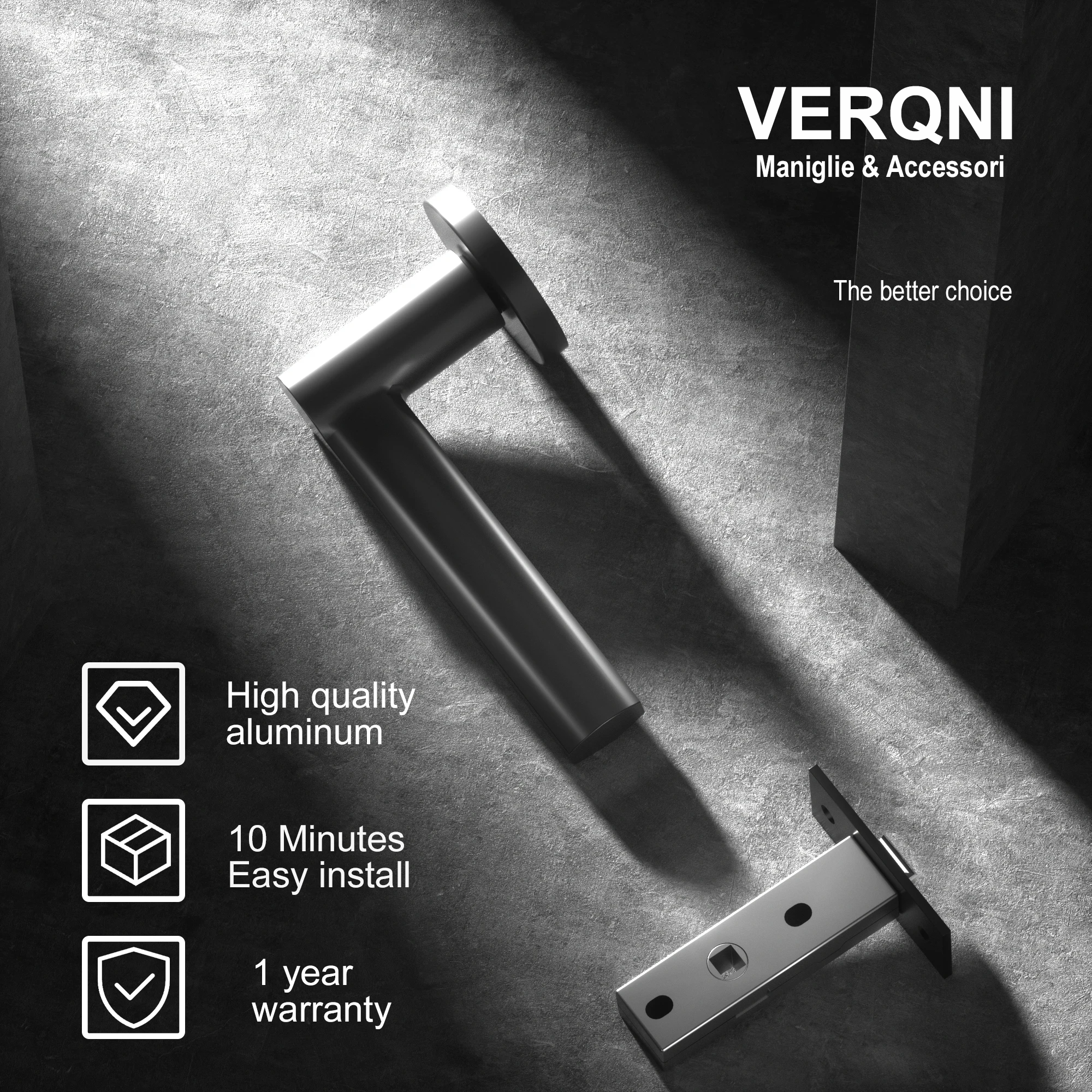 

VERQNI MANIGLIE & ACCESSORI HRAG-238 Modern Round Matte Dark Grey Lever Door Handle Lock Set Interior Main Door