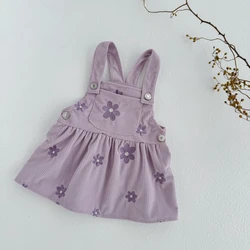 Spring Autumn New Baby Girl Clothes Kids Strap Dress Flower Embroidery Cute Lotus Leaf Edge Female Infant Newborn Clothing