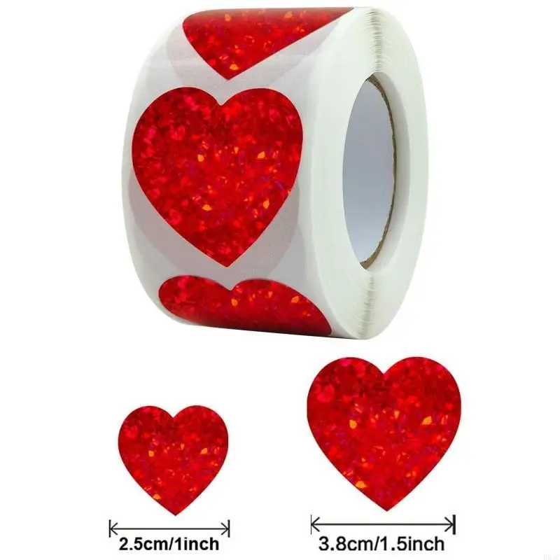 R9JC 500PCS Red Heart Labels Valentine's Day Pay bao