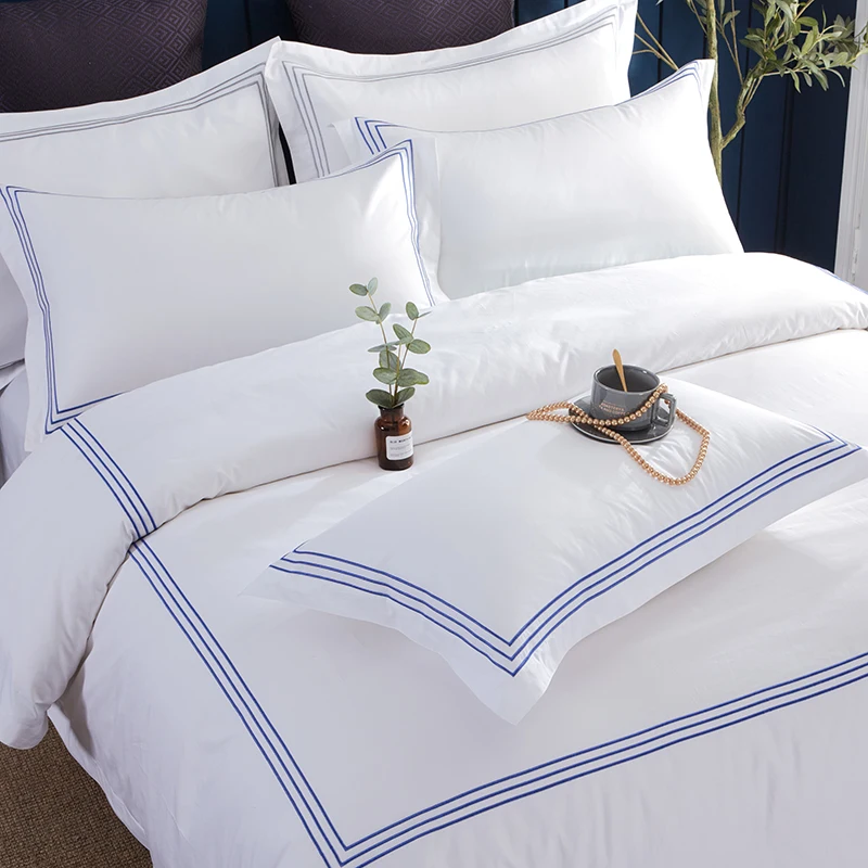 1Set Luxury 100% Egypt Cotton Gray 5 Stars Hotel Bedding Set Pure Cotton Satin Strip Bed Line Duvet Cover Sheet 3/4pcs