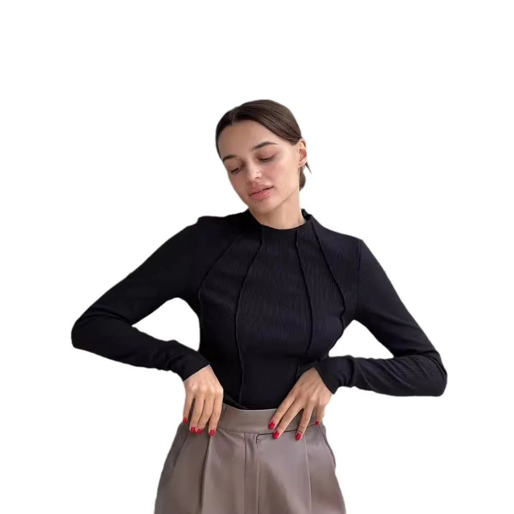 Pull Noir à Manches sulfet Col Rond pour Femme, Pull Beige Décontracté, Tendance Simple, Version Coréenne Y, Printemps et Automne