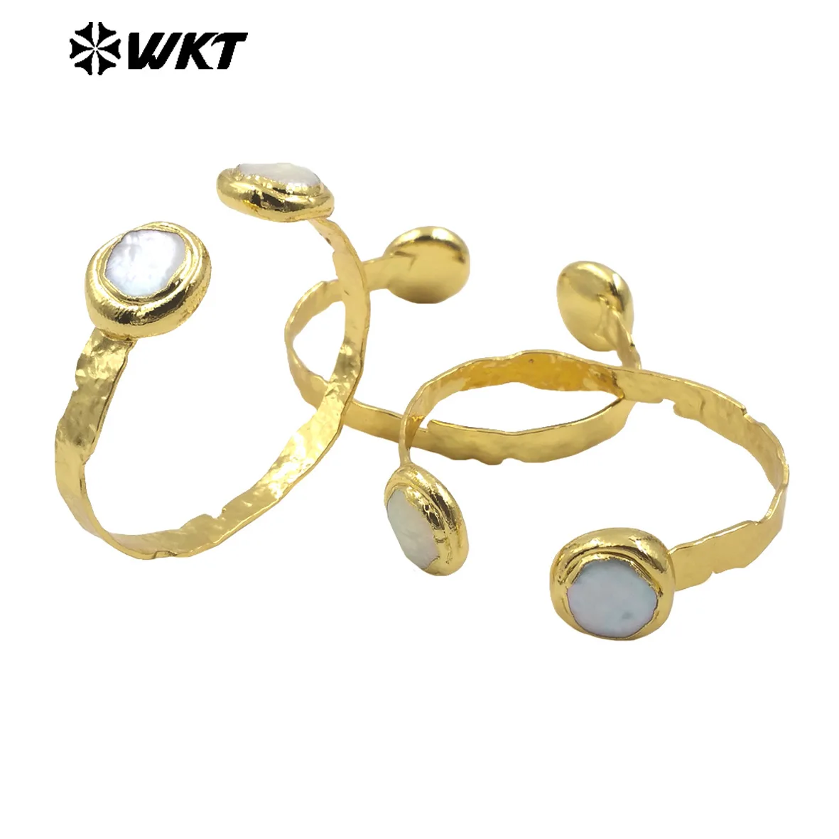 Imagem -02 - Elegante 18k Real Banhado a Ouro Pérola Bangle Duplo Moeda Redonda Manche Resistente Tamanho Ajustável Mpb102 Wkt