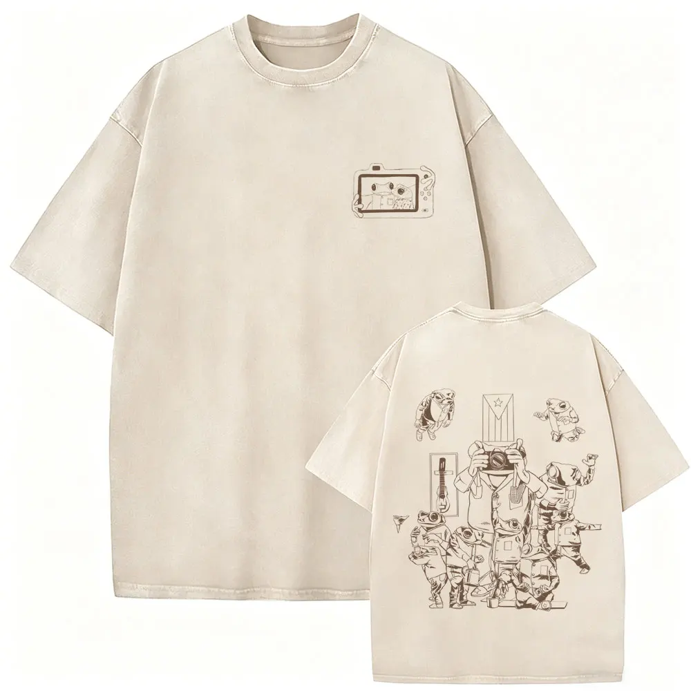 Rapper Bad Bunny Debi Tirar Mas Fotos DTMF Vintage Washed T-shirt Men's Women Clothing Hip Hop