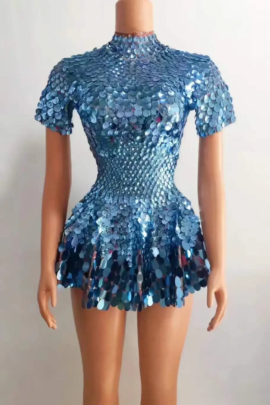 Body à manches courtes pour femmes, coquille scintillante, paillettes, habillé, fête DS Gogo, vêtements de scène