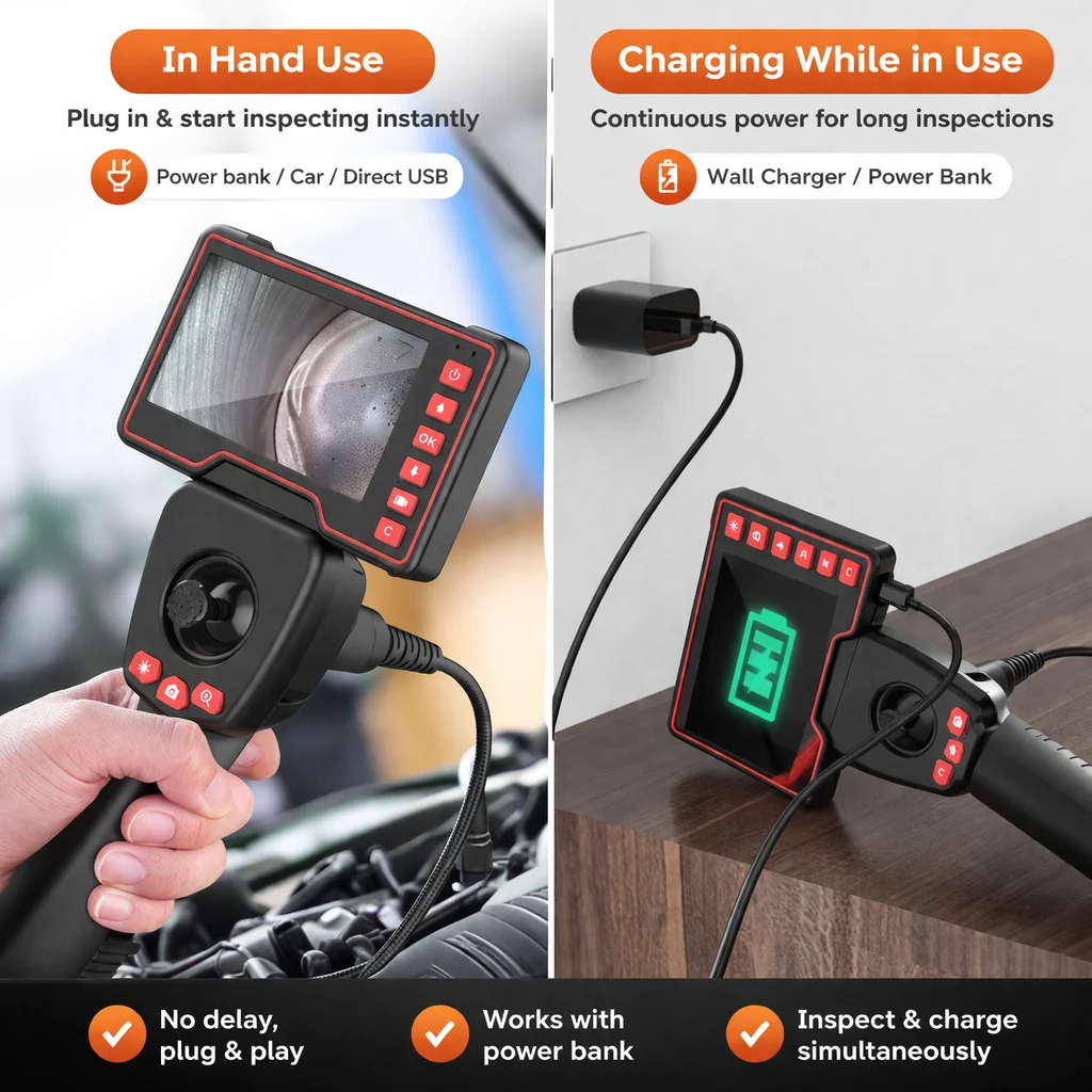 New Steering Endoscope 3.9/6.0mm Borescope 720°  5 Inch LCD 1/2/3m Wire Length for Engine Sewer Inspection Industrial Endoscope