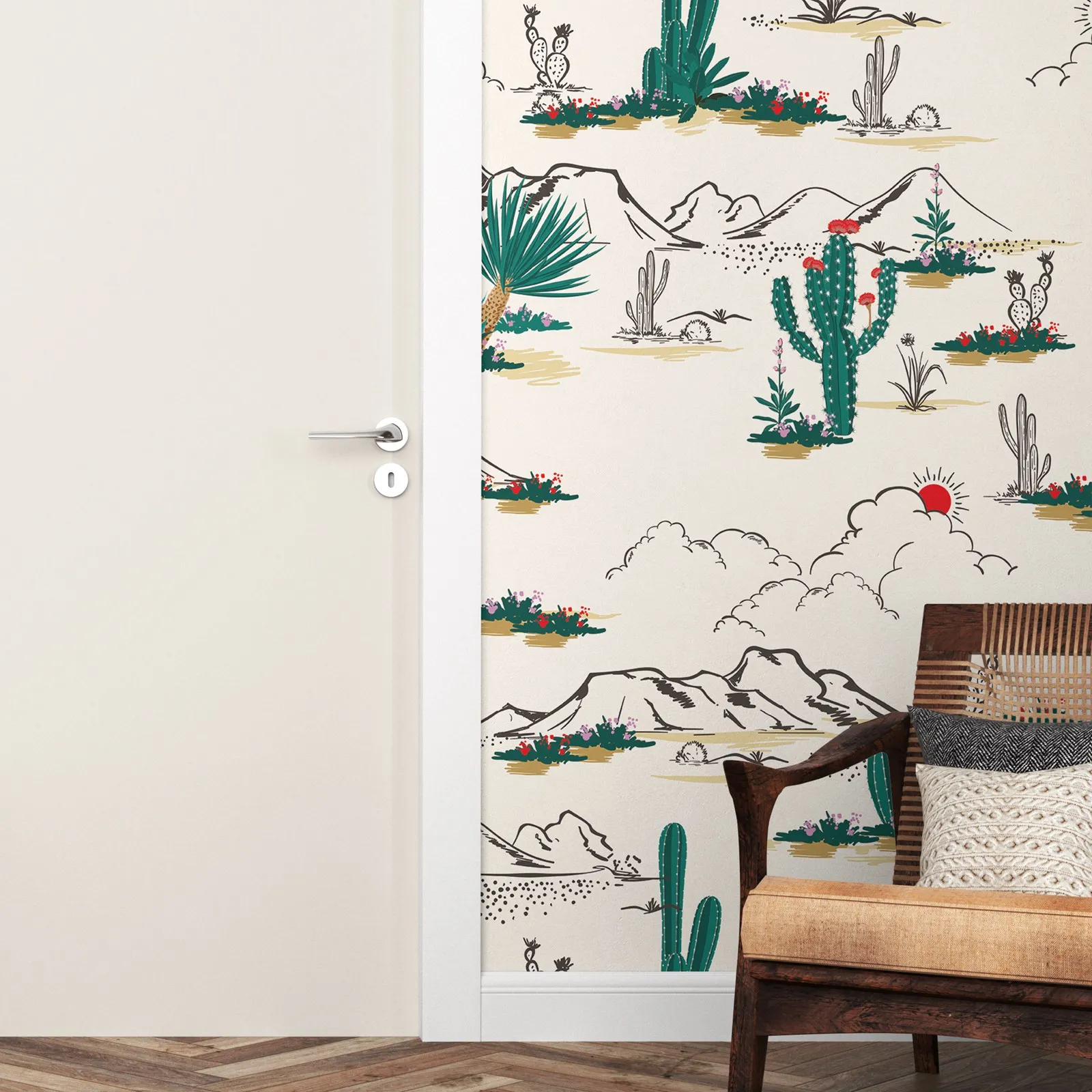 Peel and Stick Wallpaper Summer Cactus On Desert,Beige Sand Wall Hanging For Home Decor Wall Art ,Self-adhesive Or Traditional