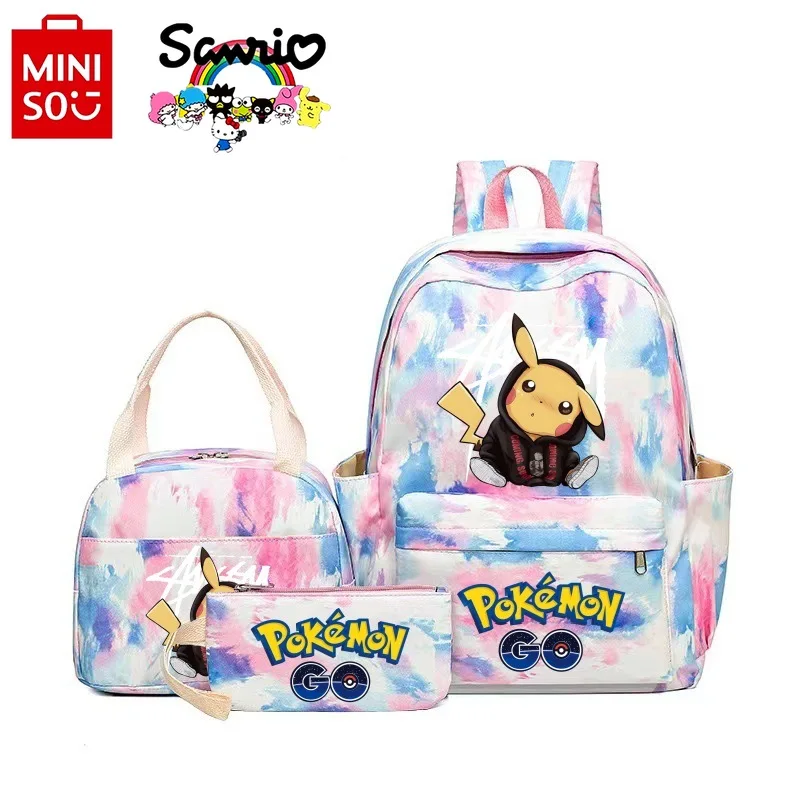 Pikachu New Student Backpack Fashionable and High-quality Three Piece Set Backpack Cartoon Casual Large Capacity Girl Backpack