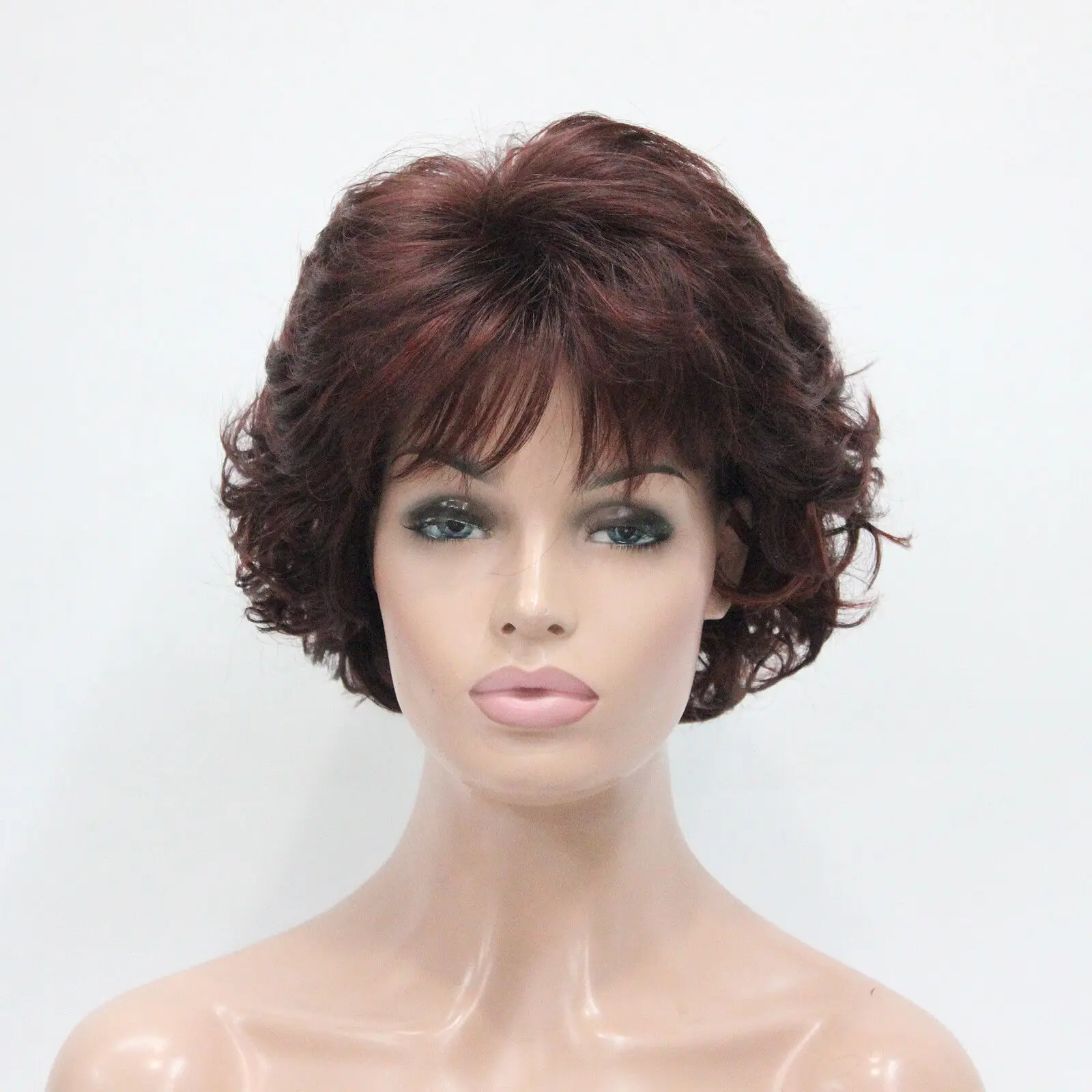 New Wavy Curly Auburn Mix Red Short Synthetic Hair Full Women's daily Party Wig