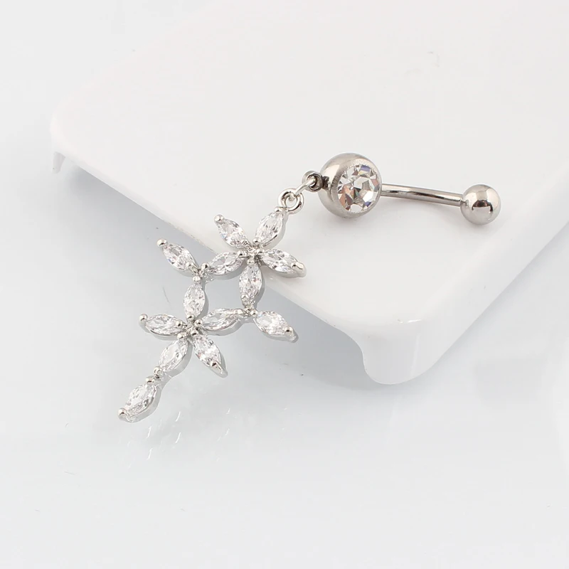 AAA+Horse Eye Zirconia Flower 14G316 Stainless Steel Navel Nail Navel Ring Spicy Girl Decoration Navel Accessories