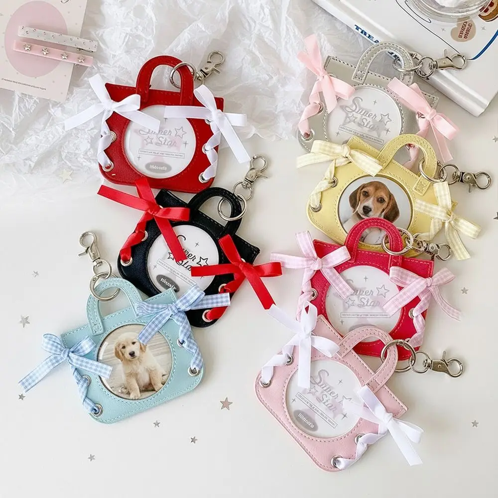 Durable PU 1-inch Photocard Holder Ballet Style Bag Charm Badge Holder with Ribbon Bow Badge Display Protector 58mm Badge