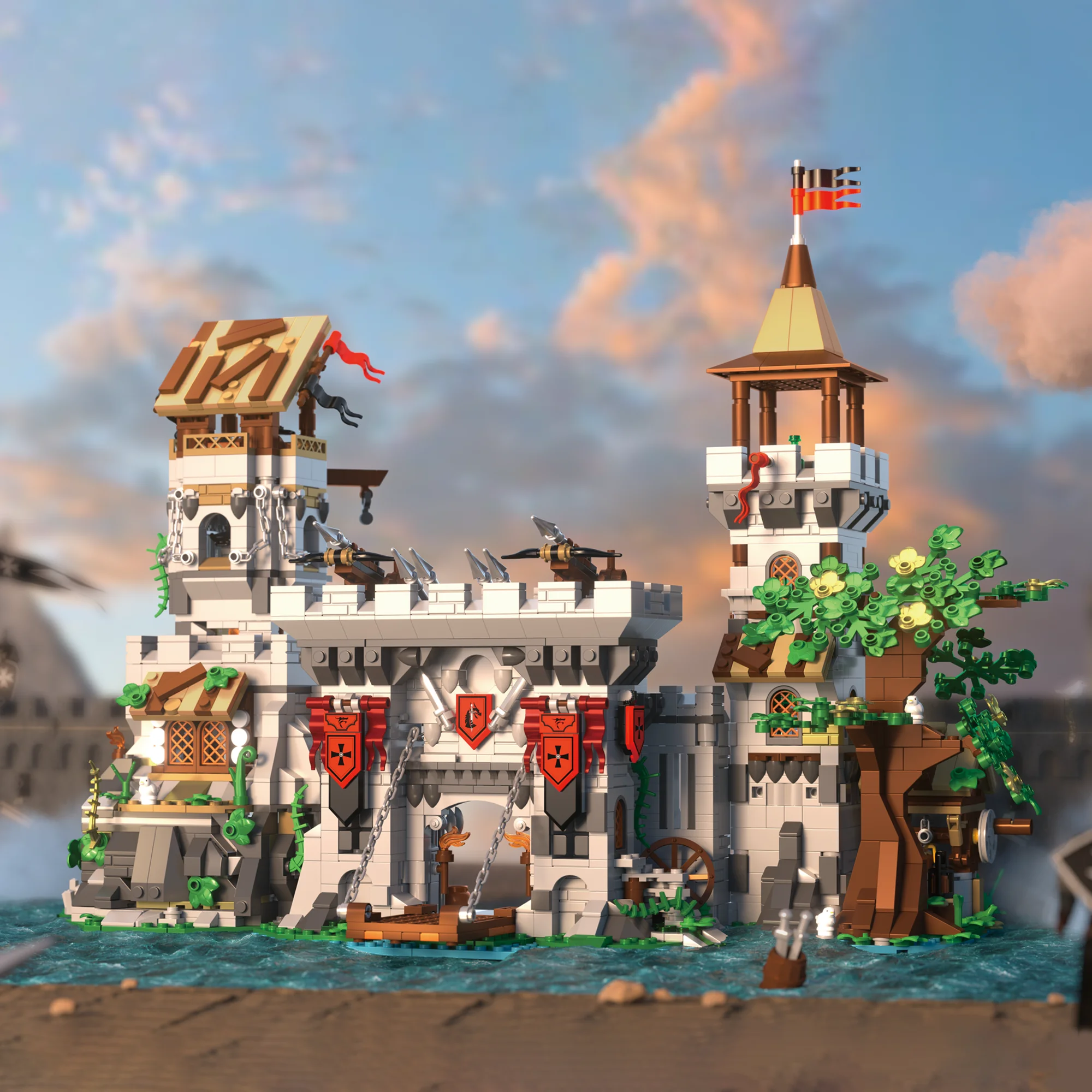 ตัวต่อบล็อกปราสาทอัศวินยุคกลาง 2568 ชิ้น แบบจำลองถนน MOC ของเล่นประกอบชุดตกแต่ง เหมาะเป็นของขวัญวันหยุด