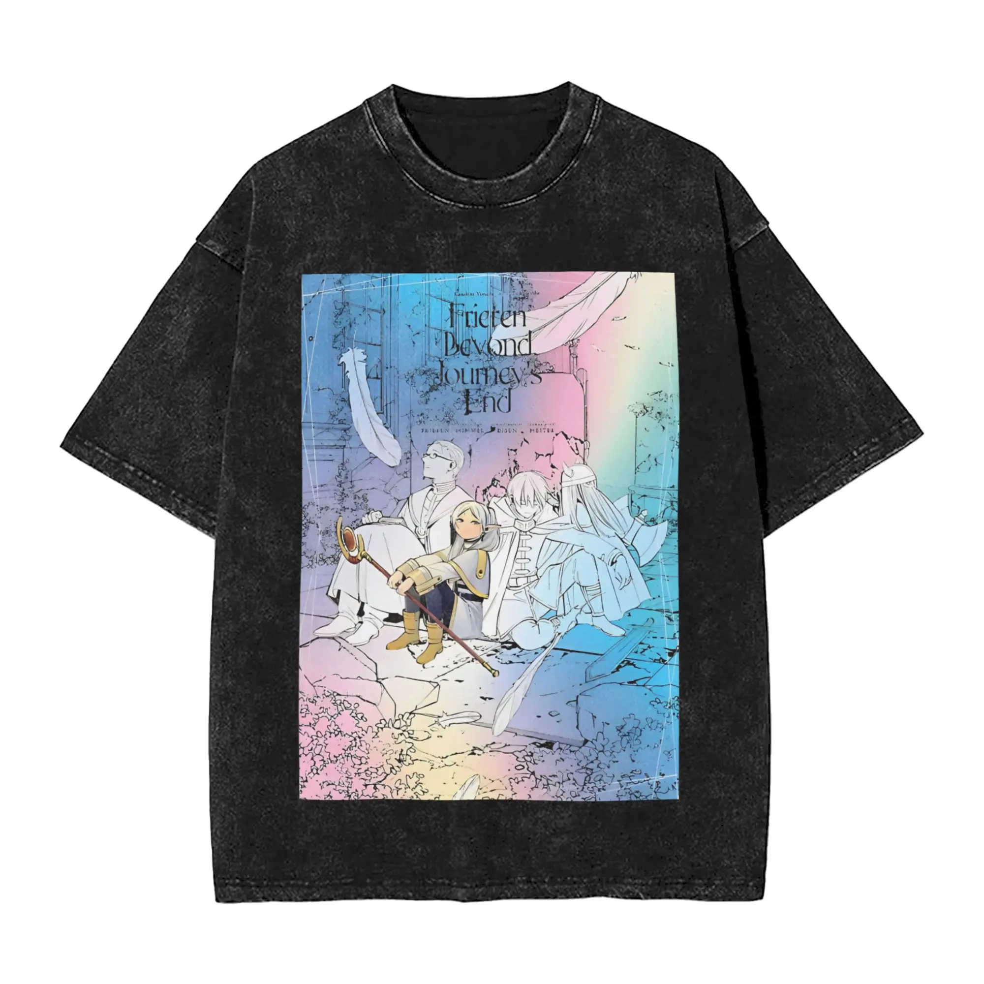 

Sousou no Frieren Популярная аниме-футболка Свободные футболки с короткими рукавами Уличная одежда Топы Летние хлопковые футболки с круглым вырезом размера плюс