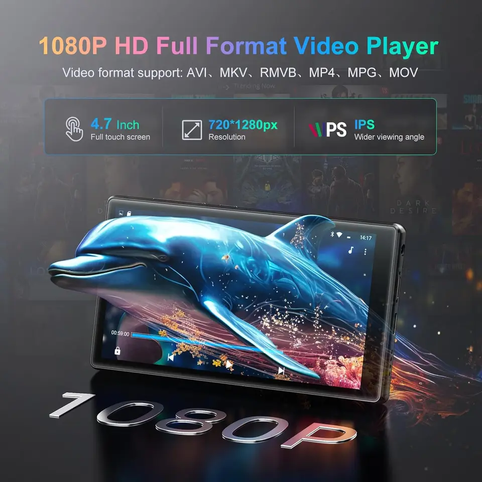 1080P Android 13.0 4.7-inch 96GB (64GB+32GB) MP3/MP4 player with