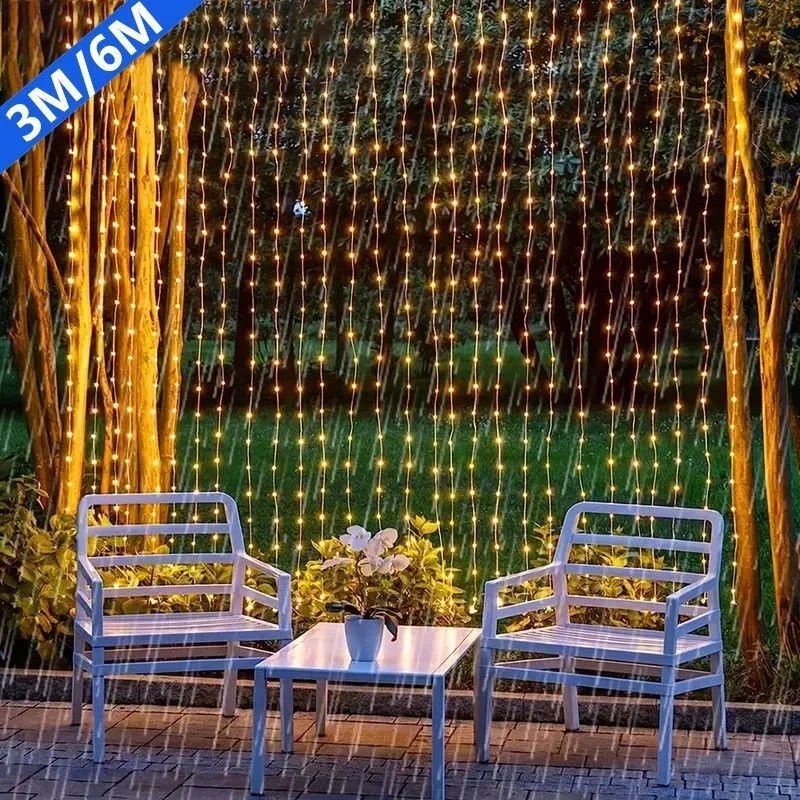 Boże Narodzenie 2024 Światła Party Fairy Lights Outdoor LED Solar Curtain Lights String 3/6M Garden Decor Wedding Garland Decoration