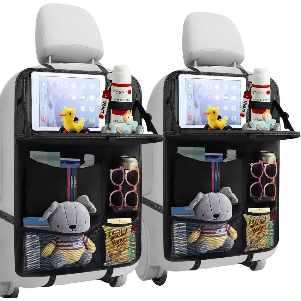 Car Seat Organiser, Car Organiser Back Seat for kids, Car Backseat Seat Kick Protector with Tray and Touch Screen Tablet Storage