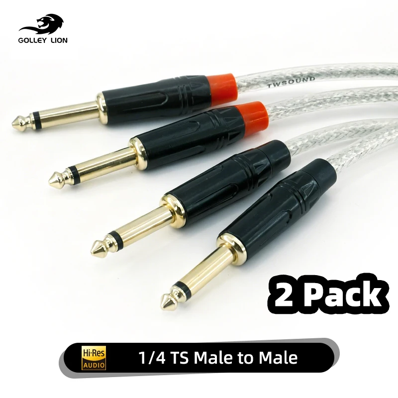 golley-lion-confezione-da-2-cavi-ts-da-635mm-placcati-in-oro-anti-interferenza-per-mixer-da-studio-e-attrezzatura-dj