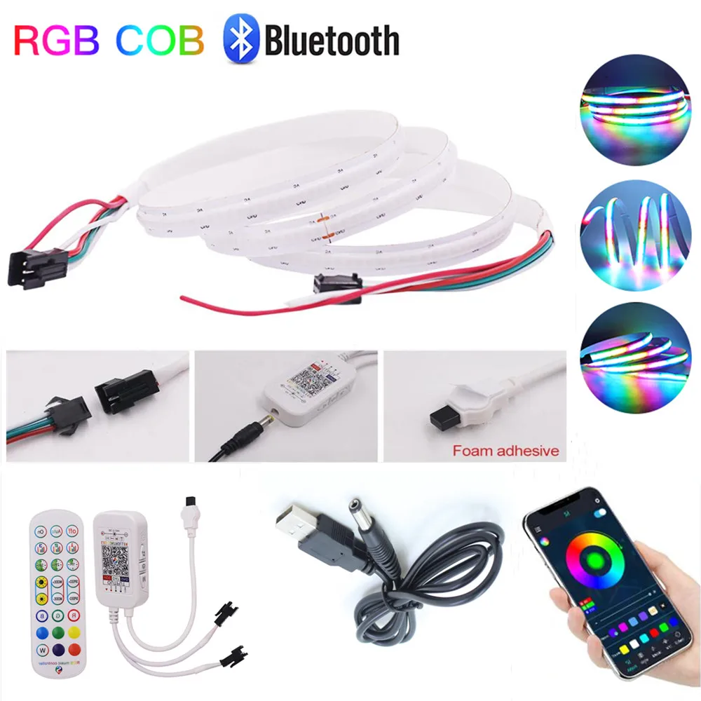 DC 5V USB Bluetooth APP SK6812 RGB COB Strip 332Leds/M TV lampa tło kolor marzeń elastyczna taśma wstążkowa lampa LED linka