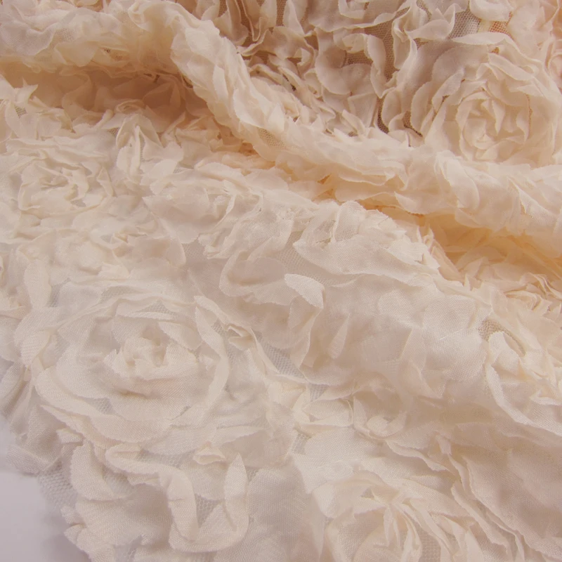 

Кружевная ткань с бисером для одежды «сделай сам», голый абрикос, большой цветочный узор, сетчатая ткань для свадебного платья, европейский Sle, чистый цвет