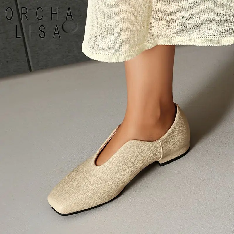 

ORCHA LISA Модные женские туфли-лоферы без каблука с квадратным носком, большие размеры 42-43, современные, мягкие, ручной работы, для офиса, зимняя обувь