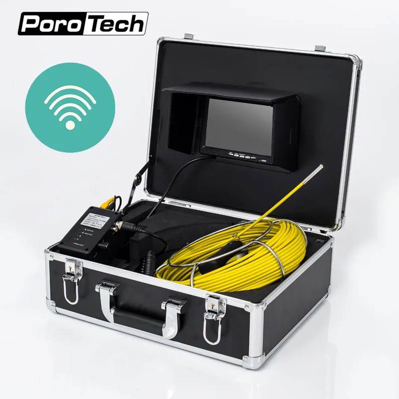 

WP90C 9" WiFi 20M Yellow Fiberglass Endoscope Camera Binoculars Listening Device 6pcsSewer Camera 165ft Pipe Inspection Camera