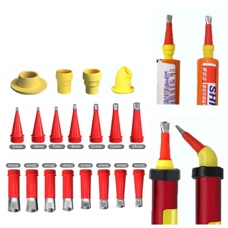 Gluing Sealant Glass Nozzle Stainless Steel Nozzle Universal Integrated Rubber Nozzle Reusable Caulking Nozzle Applicator