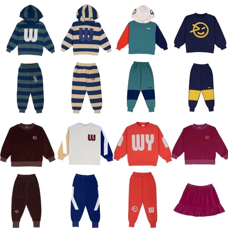 Children Sets 2024 AW New Autumn Kids Velvet Sweatshirt Pants Sets Boys Sweatpant Girls Top Skirt Sets Kid Jumper Pants