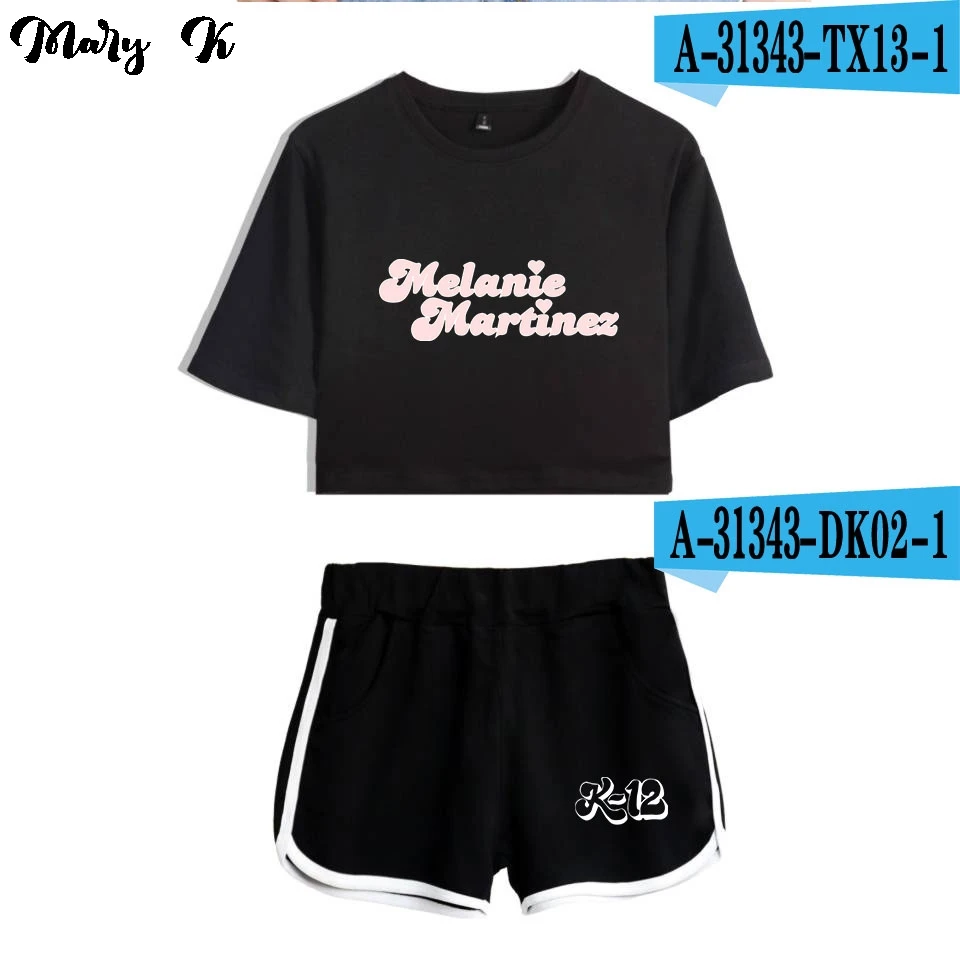 Fashion Youthful Print Melanie Martinez K-12 Short Sleeve Sexy Shorts+lovely T-shirts Dew navel Girl suits Two Piece Set