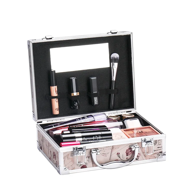 

Aluminum Alloy Cosmetic Case Portable Small Embroidery Manicure Large-capacity Multifunctional Cosmetic Case