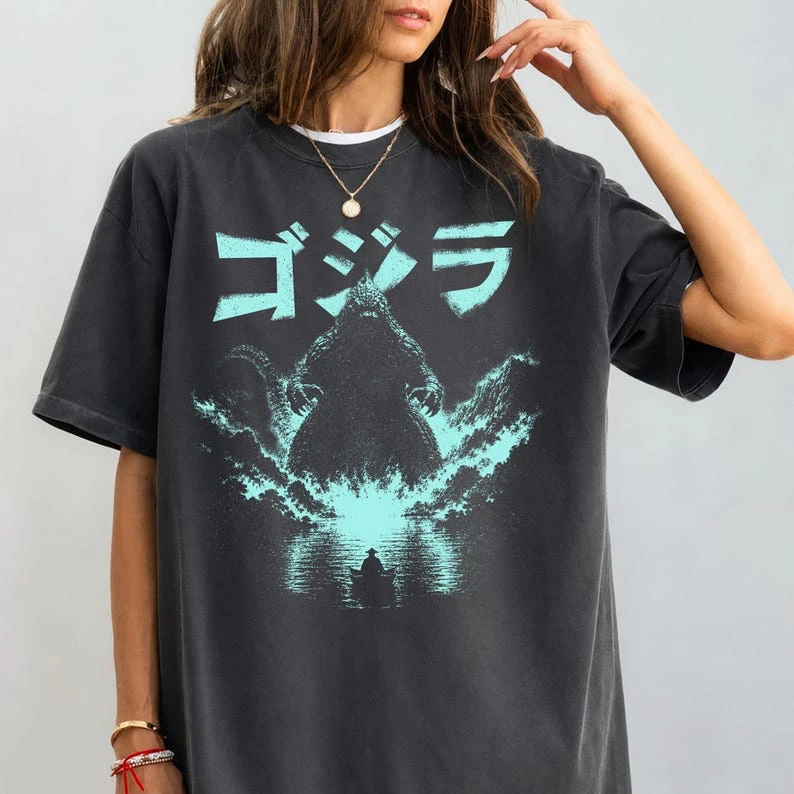 Godzilla Inspired Kaiju Monster Retro Graphic Print T-Shirt Men Women Cotton Oversized Couple Harajuku Casual Streetwear Tops - view 4