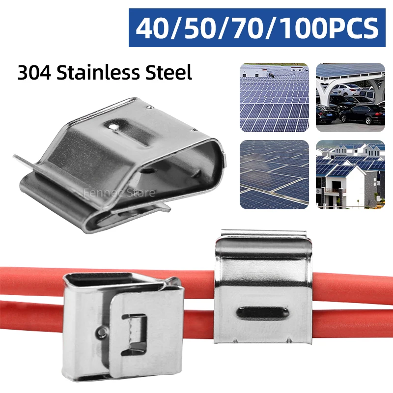 

Solar Panel Cable Clips Stainless Steel PV Wire Clip Fixing Clamps 40/50/70/100PCS for PV Module Wire Accommodates 2 Wires