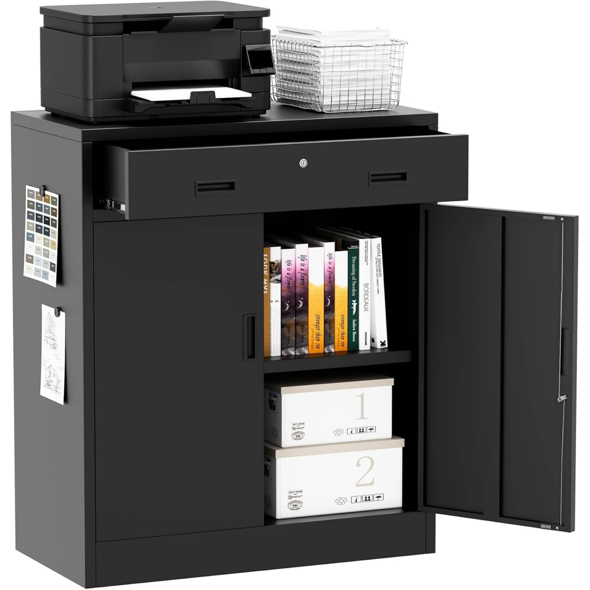 

Metal Storage Cabinet 36" H, Locking Storage Cabinet with 1 Drawer and Adjustable Shelf, Garage Storage Cabinet for Home Office, Garage, School, Apartment, Warehouse