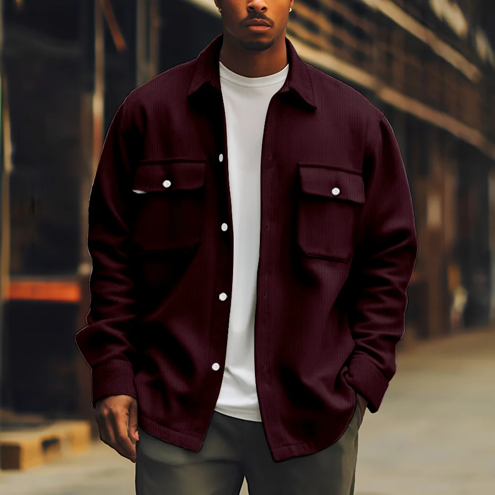 Jacket for Men Reddish brown Long Sleeve Turn-down Collar Coat Casual