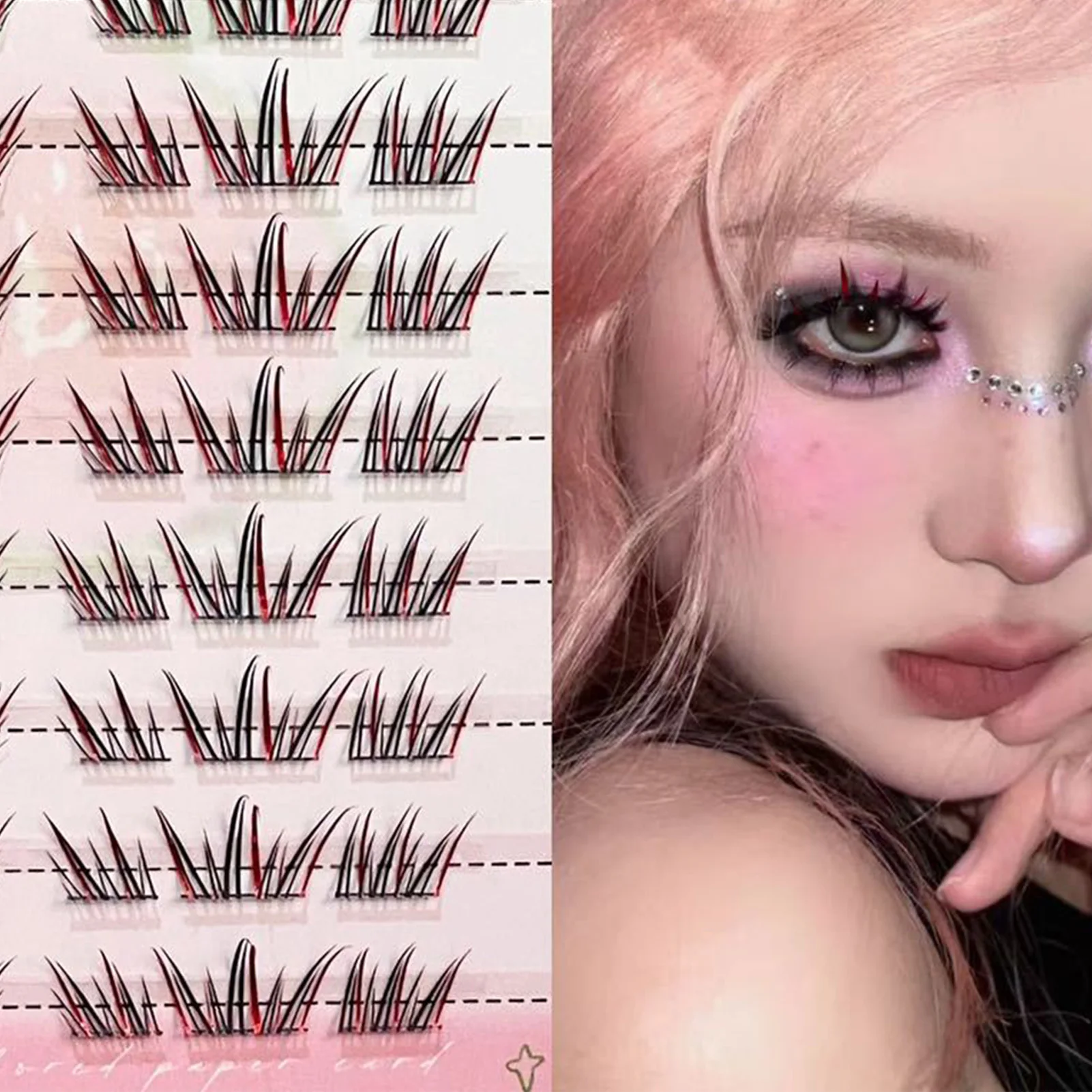 Diy cosplay cílios postiços coloridos extensões de cílios vermelho escuro aparência natural efeito 3d chicote individual natural maquiagem diária