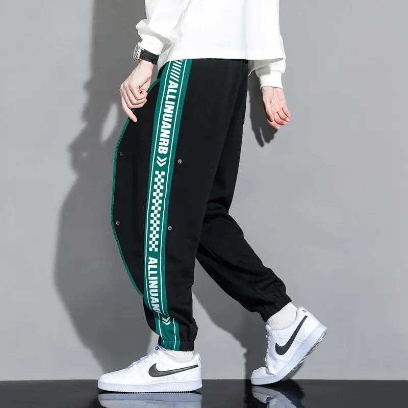 Pure Cotton High Street Fashion Autumn Winter Pants Men Chic Letter Embroidery Sweatpants Loose Motion All-match Casual Trousers