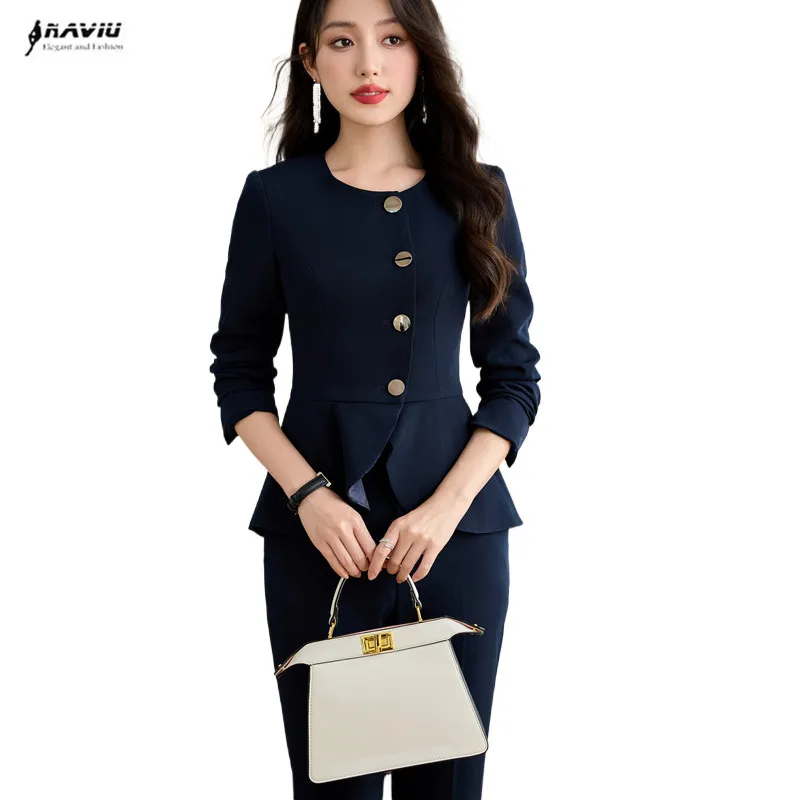 NAVIU Women Business Suits With Pants And Jackets Coat OL Styles Professional Pantsuits Office Work Wear Blazer Female Trousers