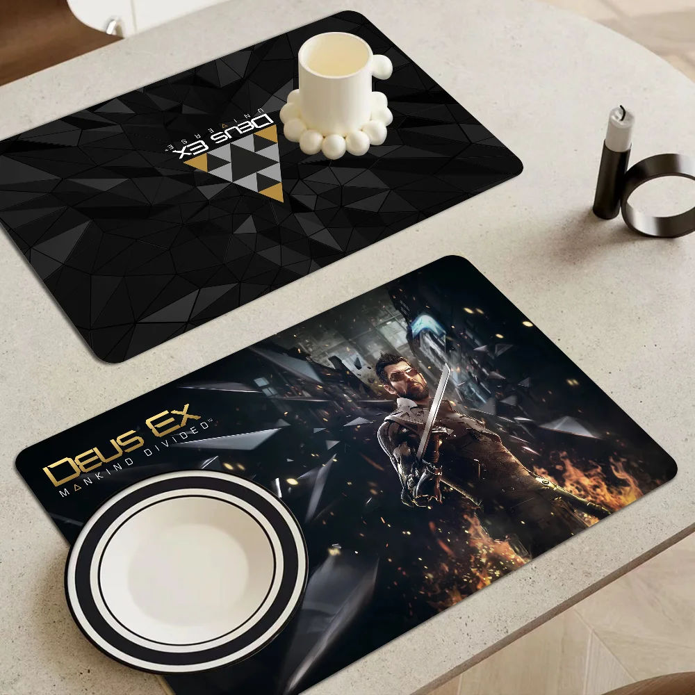 

Deus Ex Printed Dish Drying Mat Super Absorbent Coffee Drain Pad Tableware Quick Dry Rug Kitchen Dinnerware Placemat