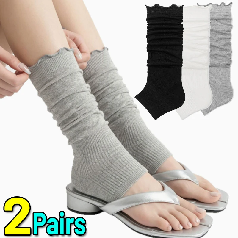 Ballett-Stil Socken mit Dünnem Rüschenrand, Baumwoll-Beinstulpen, Wadensocken für Damen, Trendige Lolita Cosplay JK Einfarbige Kniehohe Socken