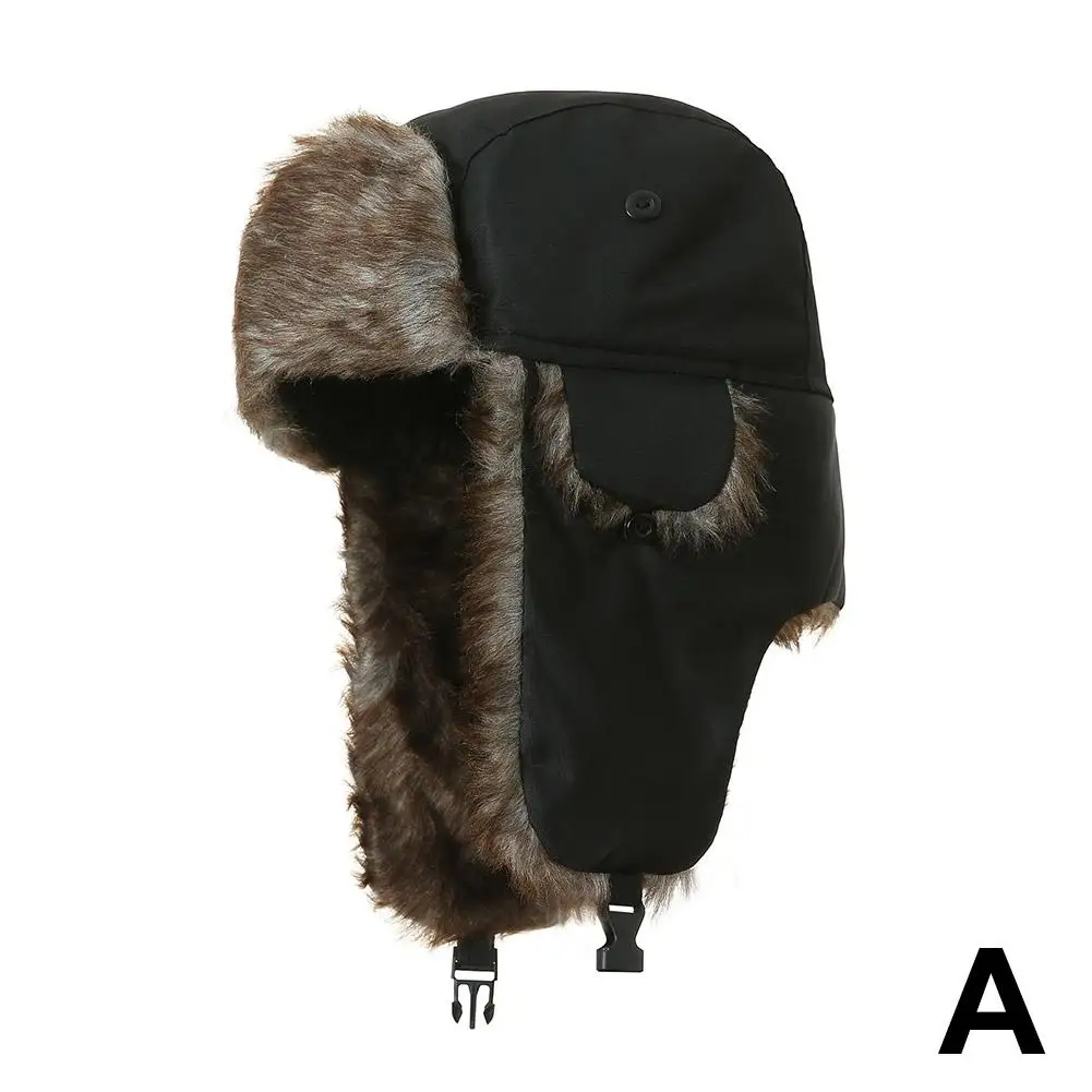 Chapéu russo caçador bombardeiro chapéus de inverno térmico neve bonés de esqui pele feng masculino lei ushanka earflap chapéu falso bonés outd f2e4