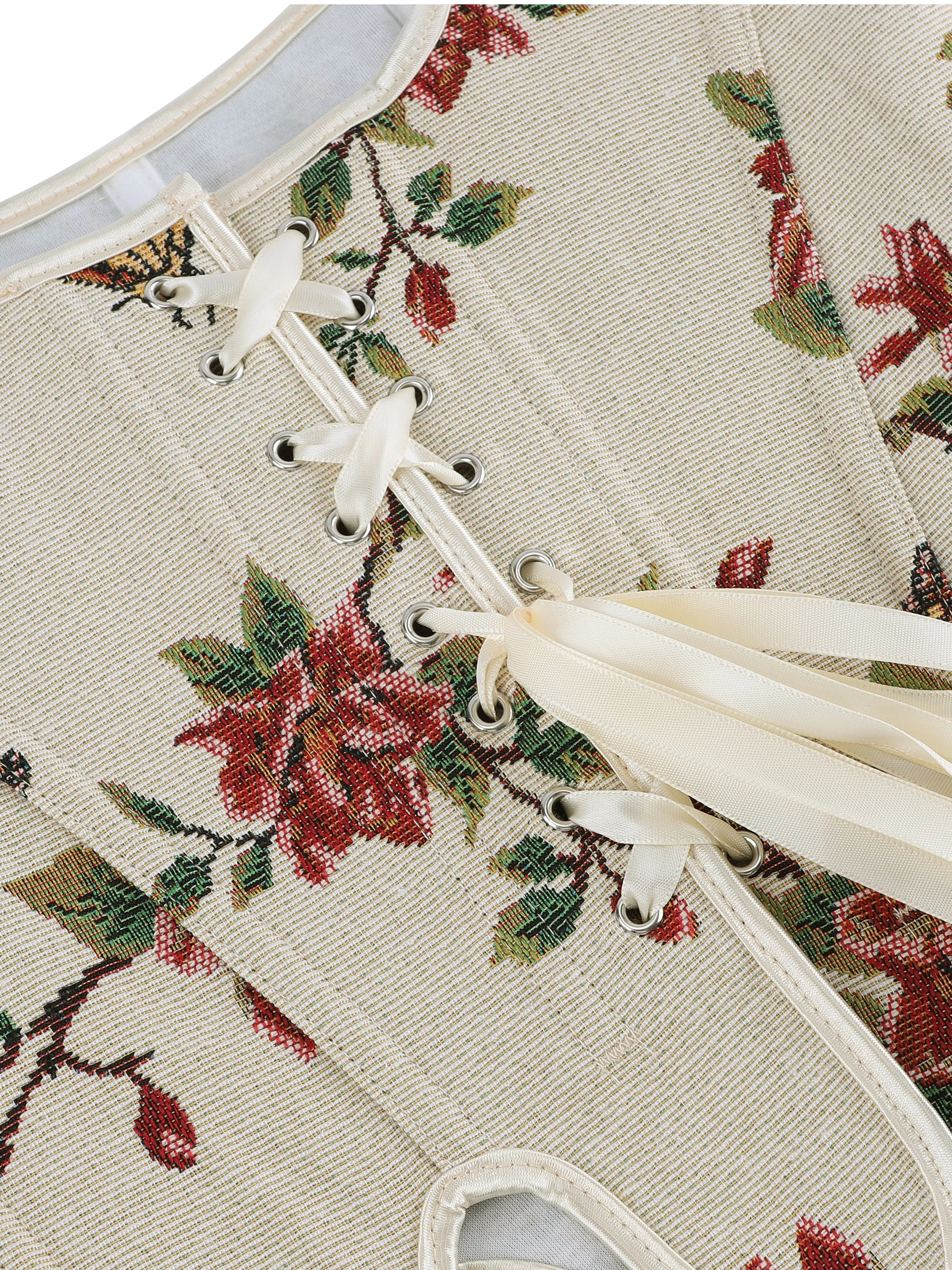 مشد فني مونيه فرنسي عتيق للسيدات، بلوزة بوستير من قماش الجاكار الزهري، ملابس داخلية مجوفة مربوطة لشد الخصر #5